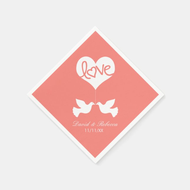 Serviettes Jetables Love Doves - Coral rose (Coin)