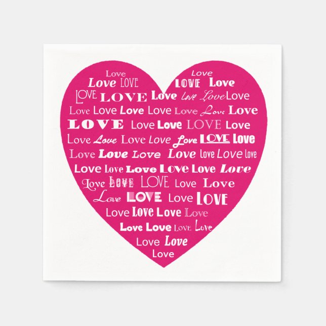 Serviettes Jetables Love Heart Word (Devant)