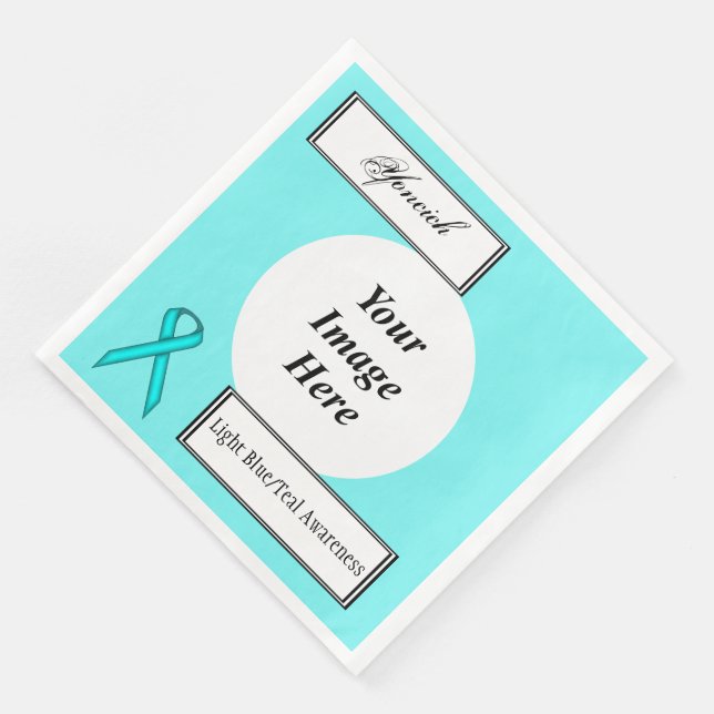 Serviettes Jetables Lt Blue / Turquoise Stand Ribbon Tmpl par Kenneth  (Coin)