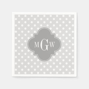 Serviettes Jetables Lt Grey What Pois Gris Quatrefoil 3 Monogramme