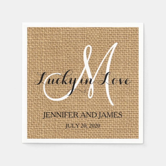 Serviettes Jetables Lucky in Love Burlap Mariage Papier serviettes (Devant)