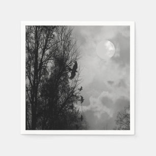 Serviettes Jetables Lune hantée avec Ravens Halloween Napkin