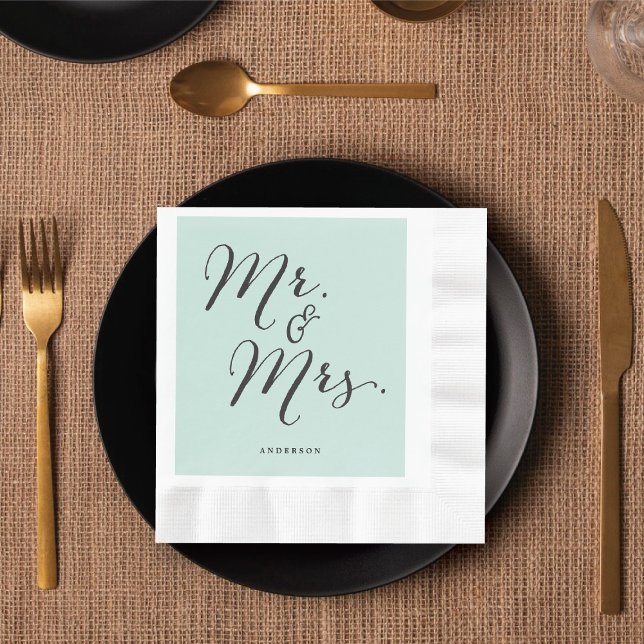 Serviettes Jetables M. & Mme Classic Script Calligraphy Nom Mariage (Mr & Mrs Classic Script Calligraphy Name Wedding Paper Napkins @ fatfatin_blue_knot)