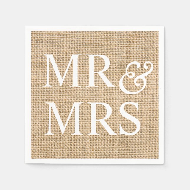 Serviettes Jetables M. & Mme Rustic Mariage Burlap Pays tendance (Devant)