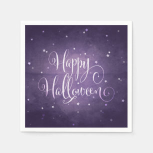 Serviettes Jetables Magique Violet et Blancs Étoiles Happy Halloween