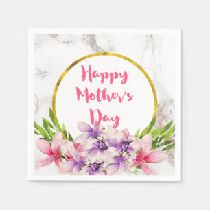 Serviettes Jetables Magnolias d'aquarelle rose et violet de la Fête de