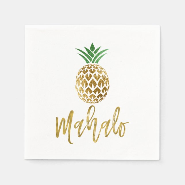 Serviettes Jetables Mahalo Tropical Hawaiian Ananas Mariage Blanc (Devant)