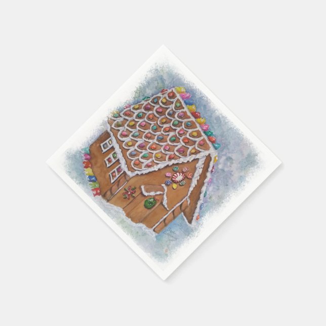 Serviettes Jetables Maison de pain d'épice de Noël (Coin)