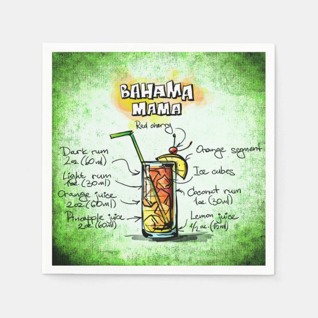 Serviettes Jetables Maman Bartender Drink Recipe de Bahama (Devant)