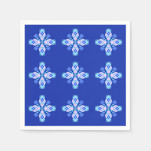 Serviettes Jetables Mandala à quatre points - orchidée, bleu et cobalt
