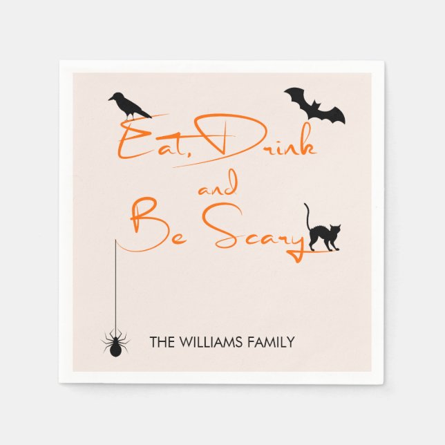Serviettes Jetables Mangez un verre et soyez effrayant Papier Hallowee (Devant)
