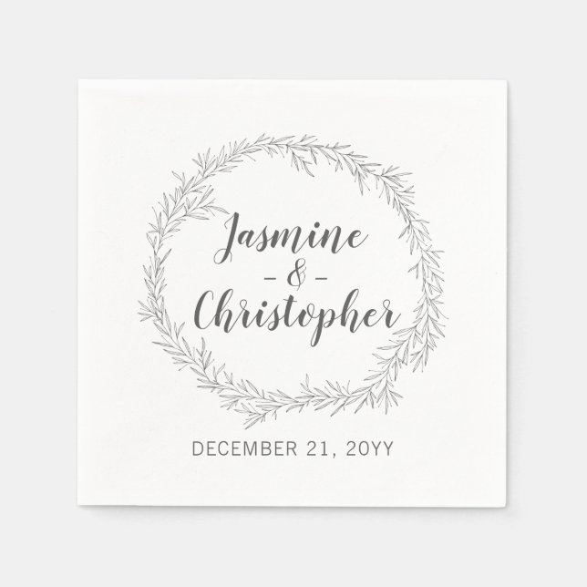 Serviettes Jetables Mariage à feuilles botaniques moderne (Devant)