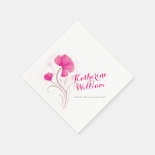 Serviettes Jetables Mariage aquarelle fleur sauvage rose rouge serviet