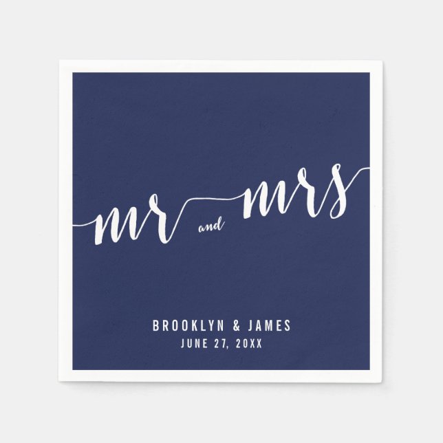 Serviettes Jetables Mariage bleu marine simple serviettes (Devant)