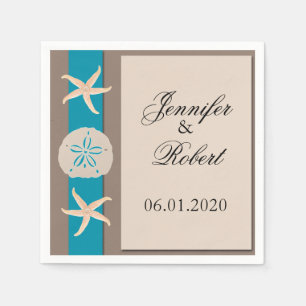 Serviettes Jetables Mariage Brown Turquoise Band