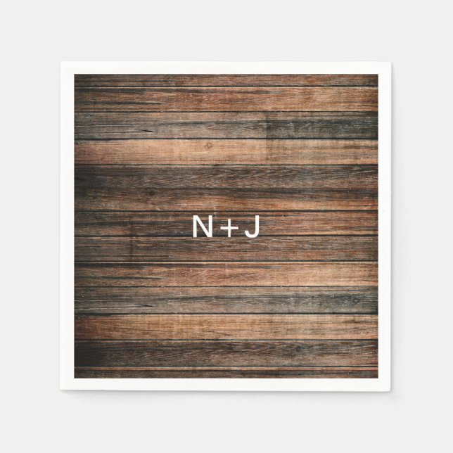 Serviettes Jetables Mariage campagnard à grange Brown en bois Patiné r (Devant)