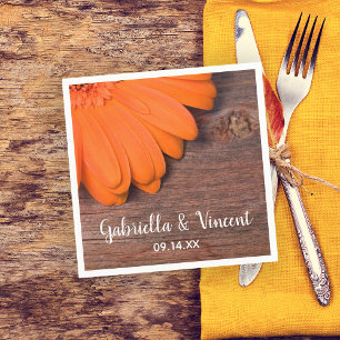 Serviettes Jetables Mariage campagnard rustique en bois d'orange
