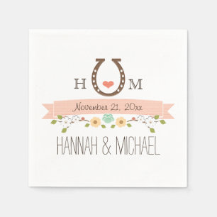 Serviettes Jetables Mariage cardiaque monogramme de fer à cheval rose