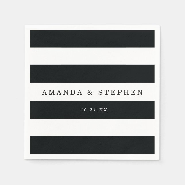 Serviettes Jetables Mariage Chic Black Stripes (Devant)