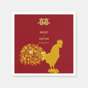 Serviettes Jetables mariage Chinois De L'Année 2017 Du Coq Red Gold