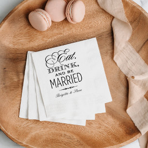 Serviettes Jetables Mariage Classique Noir Manger Boire Être Marié