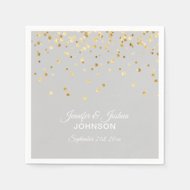 Serviettes Jetables Mariage Confetti gris clair personnalisé (Devant)