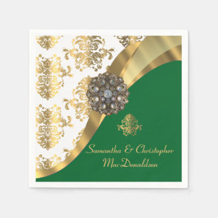 Serviettes Jetables Mariage damassé traditionnelle blanche, verte et o