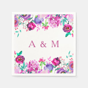 Serviettes Jetables Mariage d'aquarelle de la Monnaie rose violet