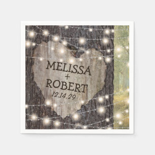 Serviettes Jetables Mariage d'arbre cardiaque sculpté   Lumières à cor