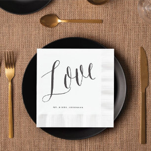 Serviettes Jetables Mariage de calligraphie Love Chic Black Script