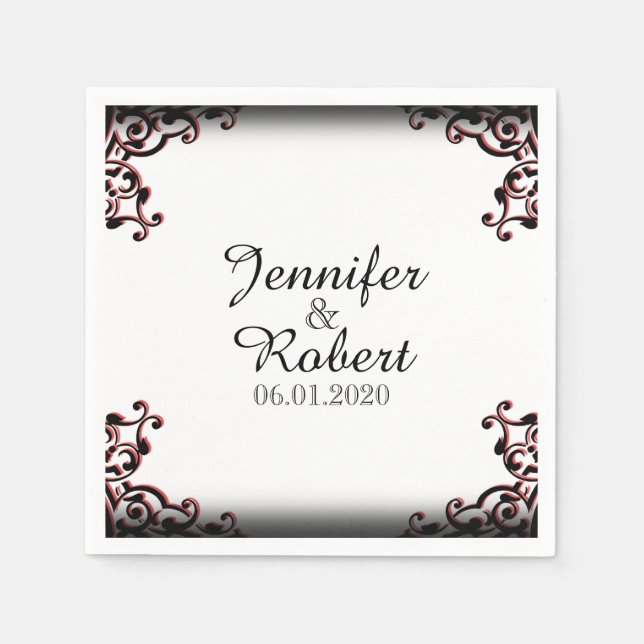 Serviettes Jetables Mariage de défilement gothique noir et rouge Napki (Devant)