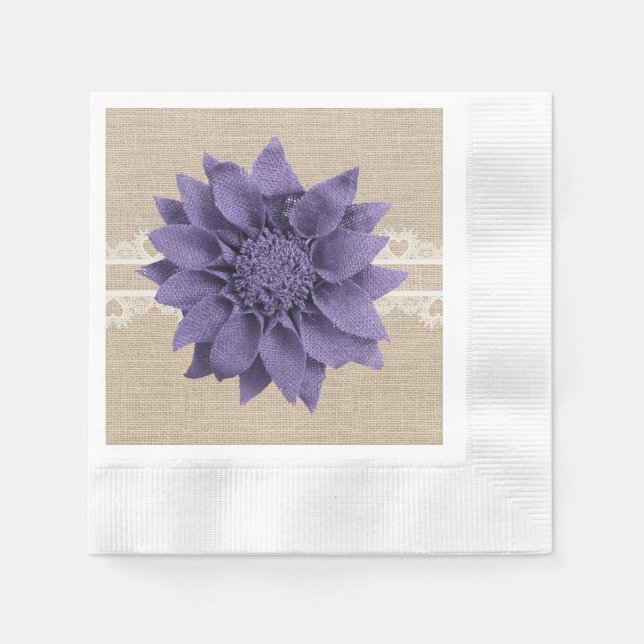 Serviettes Jetables Mariage de fleurs Rustique Burlap Lavender (Devant)