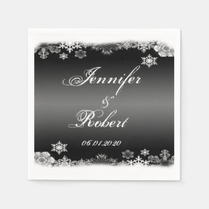 Serviettes Jetables Mariage de flocon de neige noir et blanc