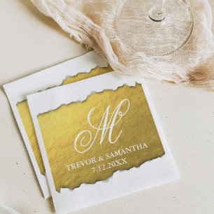Serviettes Jetables Mariage de monogramme or Faux
