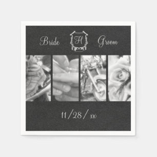 Serviettes Jetables Mariage de moto noir et blanc papier personnalisé