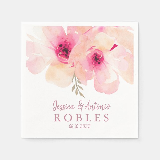 Serviettes Jetables Mariage de pivoine peinte à la main romantique (Devant)