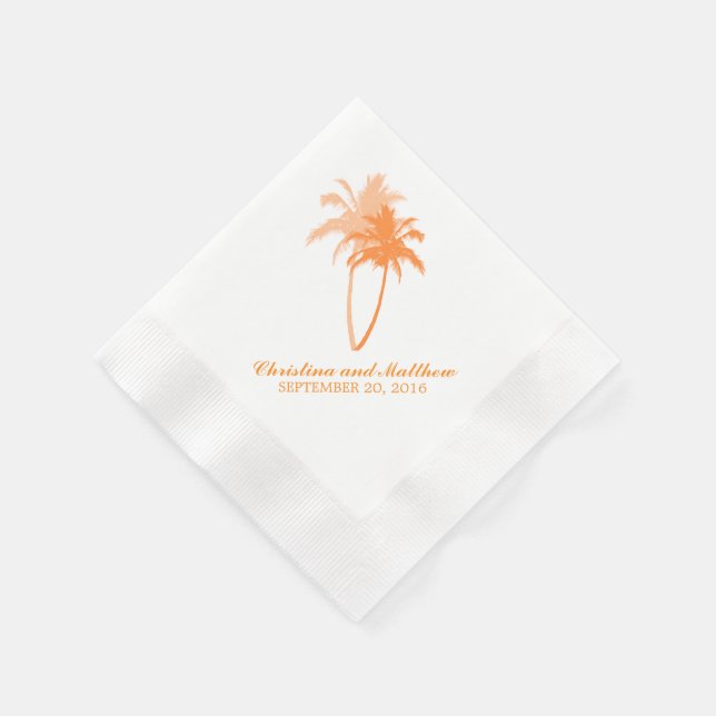 Serviettes Jetables Mariage de plage Orange Palm Trees (Coin)