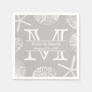 Serviettes Jetables Mariage de plage rustique Monogramme Laced Argent