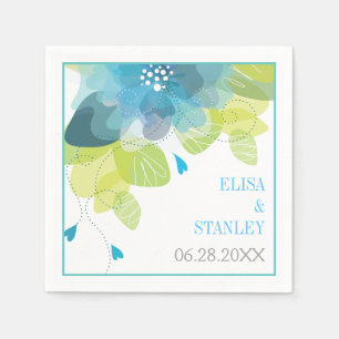 Serviettes Jetables Mariage de printemps floral aux fleurs bleues déli