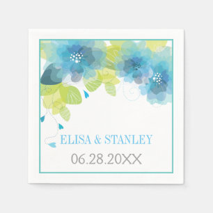 Serviettes Jetables Mariage de printemps floral aux fleurs bleues déli