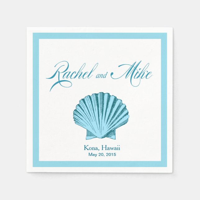 Serviettes Jetables Mariage de Scallop Seashell Beach | bleu menthe (Devant)
