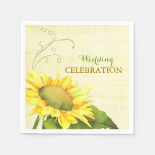 Serviettes Jetables Mariage de tournesol d'aquarelle rurale
