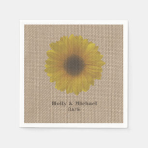 Serviettes Jetables Mariage de tournesol jaune inspiré Burlap serviett