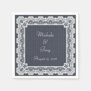 Serviettes Jetables Mariage Dentelle Cadre bleu Denim