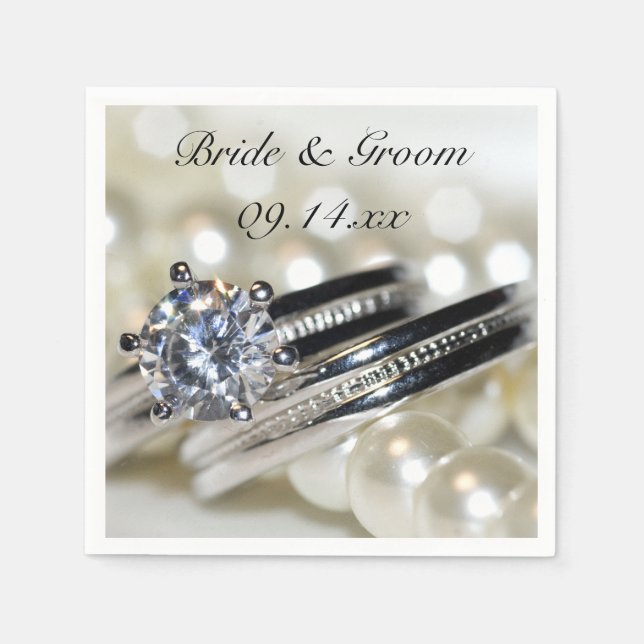 Serviettes Jetables Mariage des anneaux et des perles blanches (Devant)