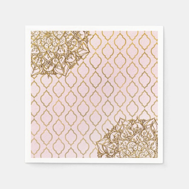 Serviettes Jetables Mariage des nuits marocaines Rose & Or (Devant)