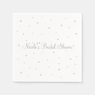 Serviettes Jetables Mariage d'Hiver Glam Points Argent et Blanc Soirée