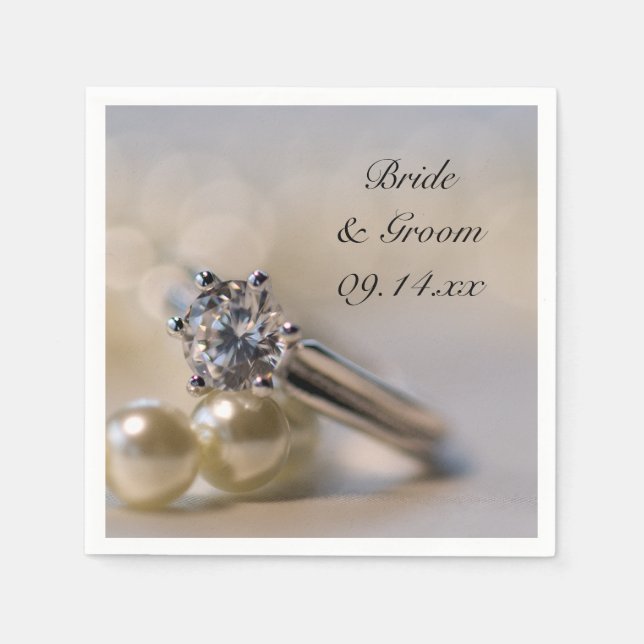 Serviettes Jetables Mariage Diamond Ring et Pearl (Devant)