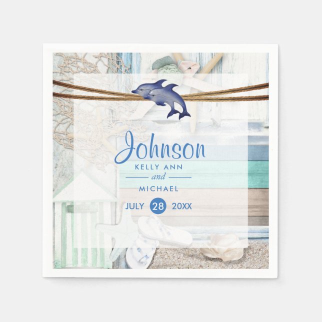 Serviettes Jetables Mariage Dolphin en bord de mer (Devant)