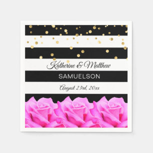 Serviettes Jetables Mariage d'or aux roses roses roses florales noires